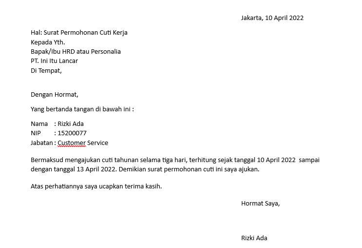 surat minta cuti kerja